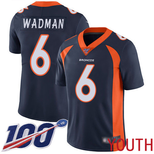 Youth Denver Broncos 6 Colby Wadman Navy Blue Alternate Vapor Untouchable Limited Player 100th Season Football NFL Jersey